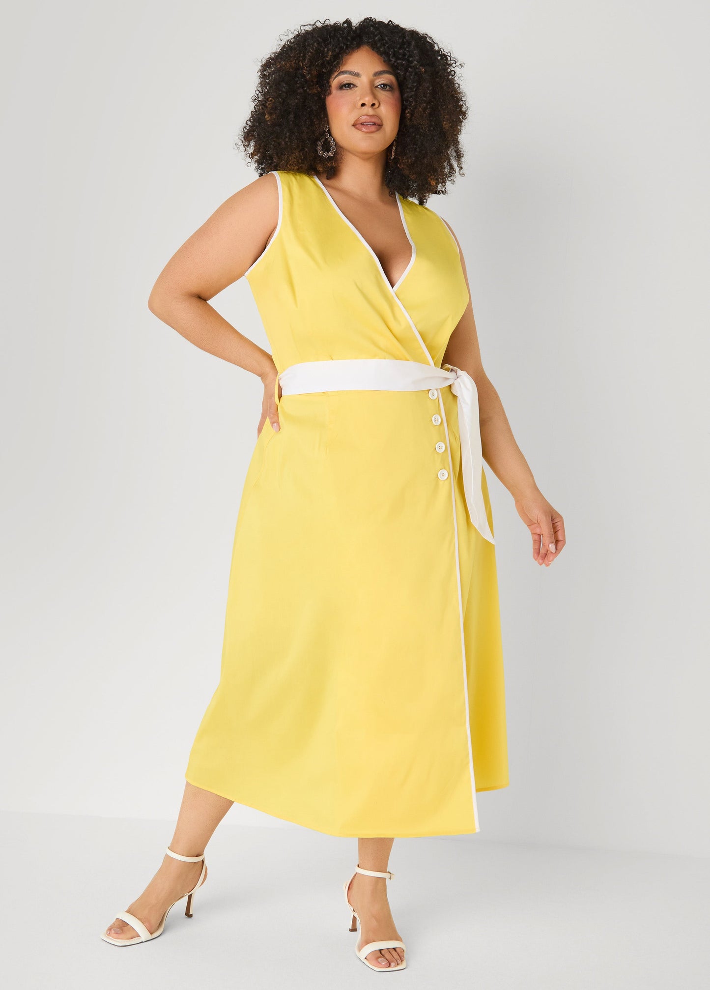 Ashley Stewart Cotton Blend Wrap Dress Primrose Yellow