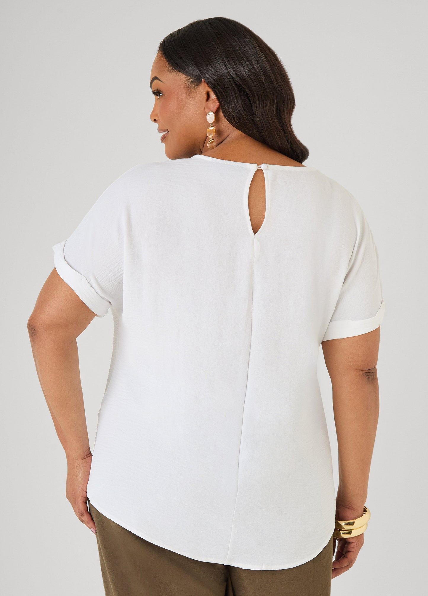 Ashley Stewart Cuffed Textured Top Victoria Blue