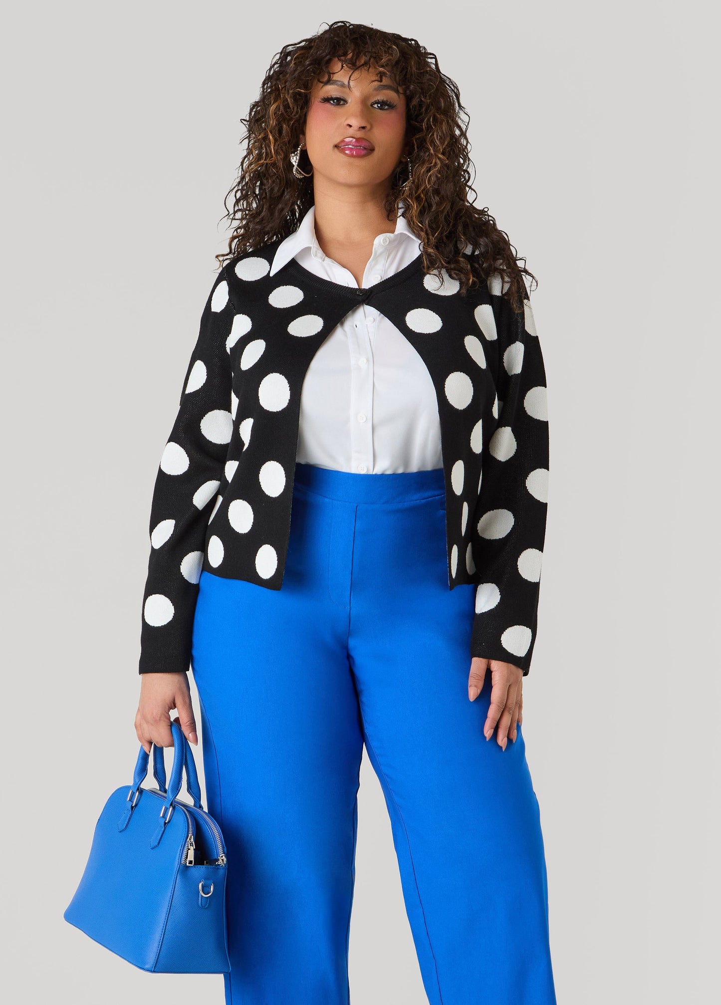 Ashley Stewart Polka Dot Cardigan Black White