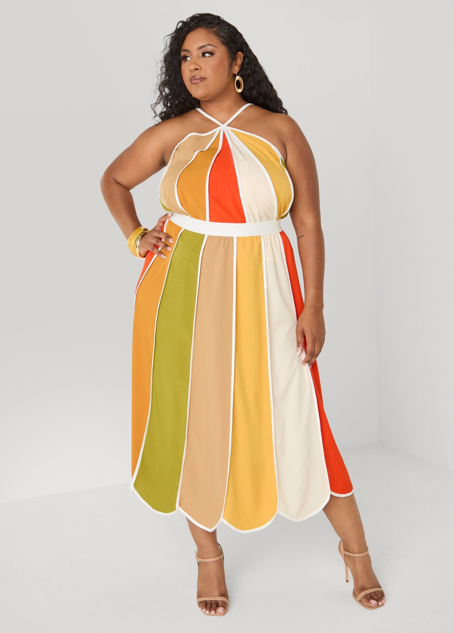 Ashley Stewart Striped Paneled Midi Skirt Multi