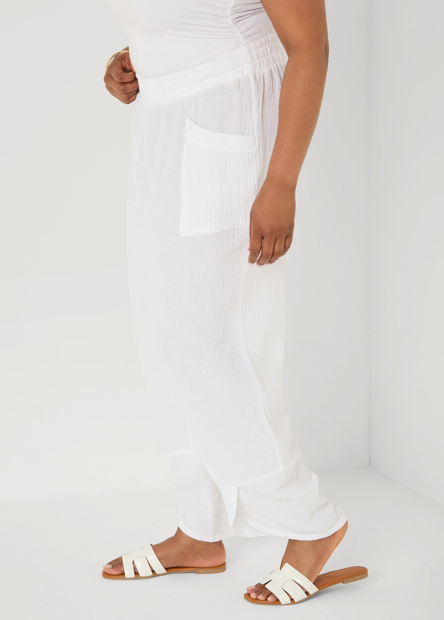 Ashley Stewart Textured Cotton Gauze Pants White