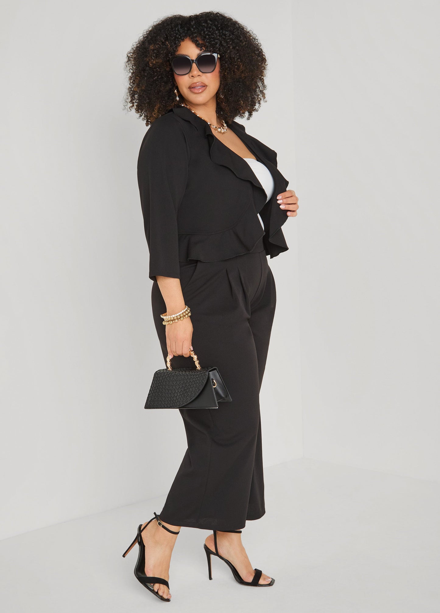 Ashley Stewart Pleated Wide Leg Capris White