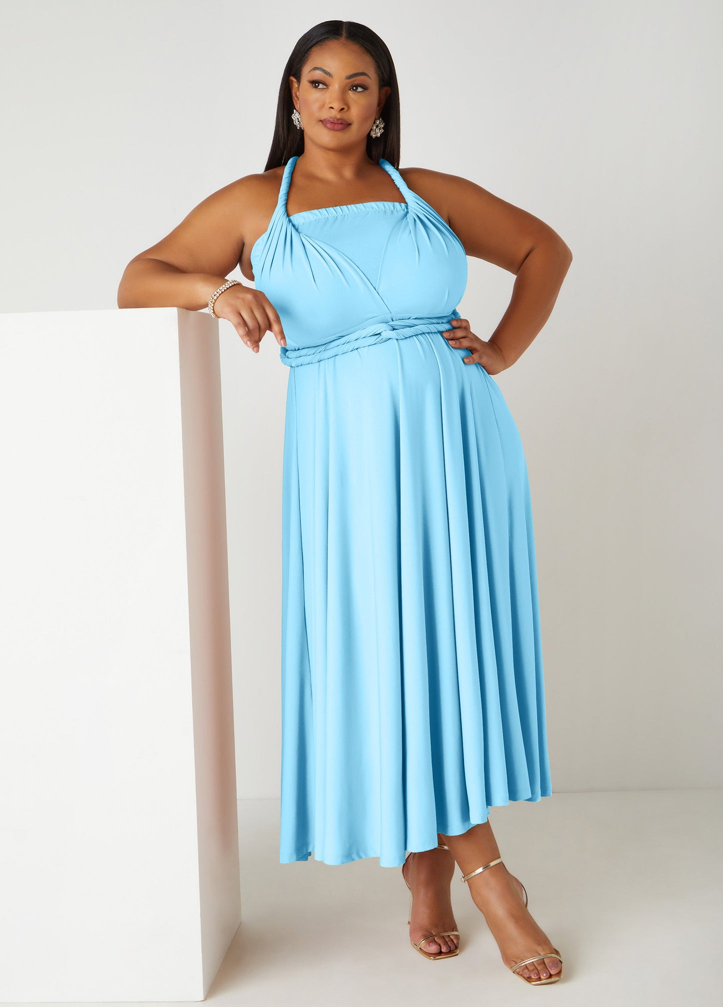 Ashley Stewart Multi Way Maxi Convertible Dress Lt Sky Blue