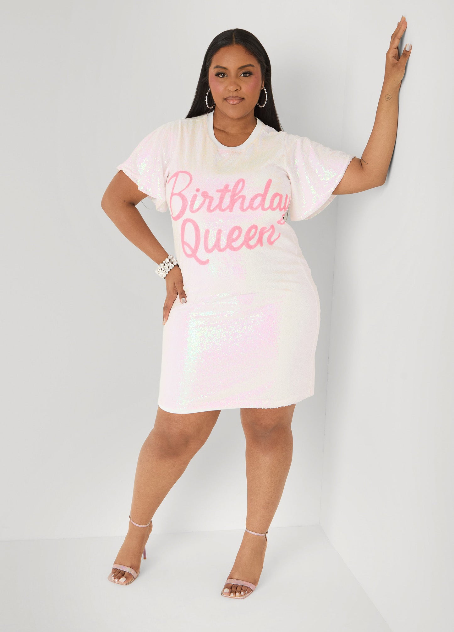 Ashley Stewart Birthday Queen Sequin Dress White