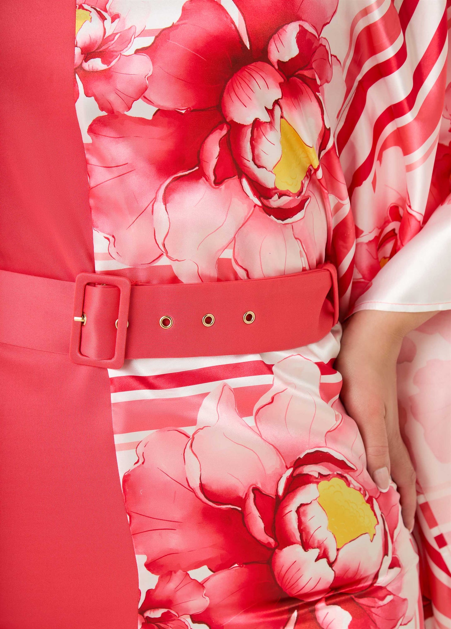 Ashley Stewart Paneled Floral Satin Dress Calypso Coral