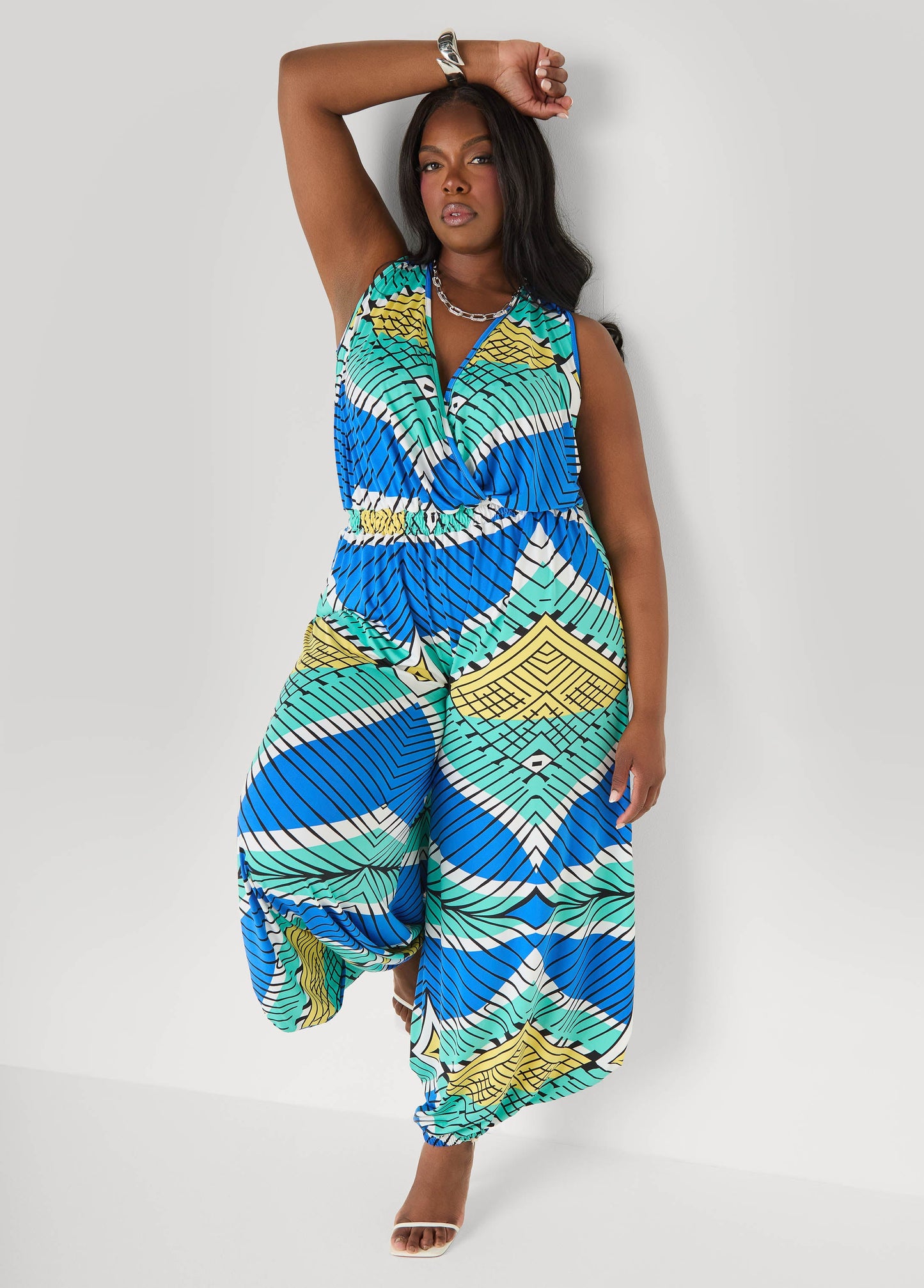 Ashley Stewart Printed Balloon Leg Jumpsuit Multi