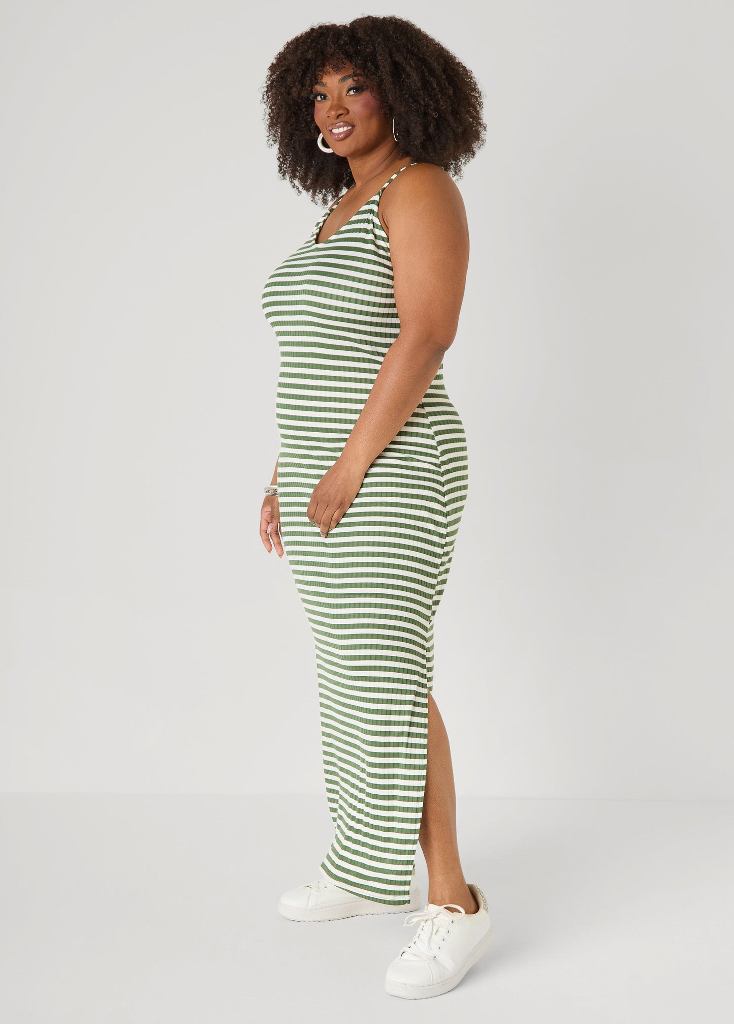Ashley Stewart Striped Ribbed Maxi Dress Lemon