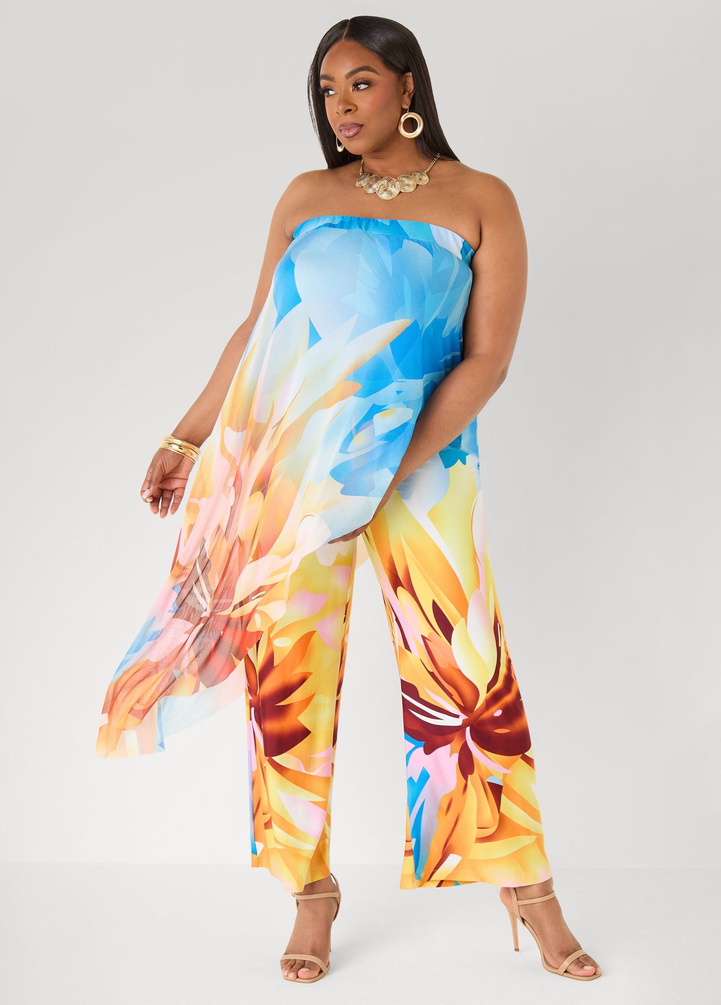 Ashley Stewart Layered Floral Print Jumpsuit Multi