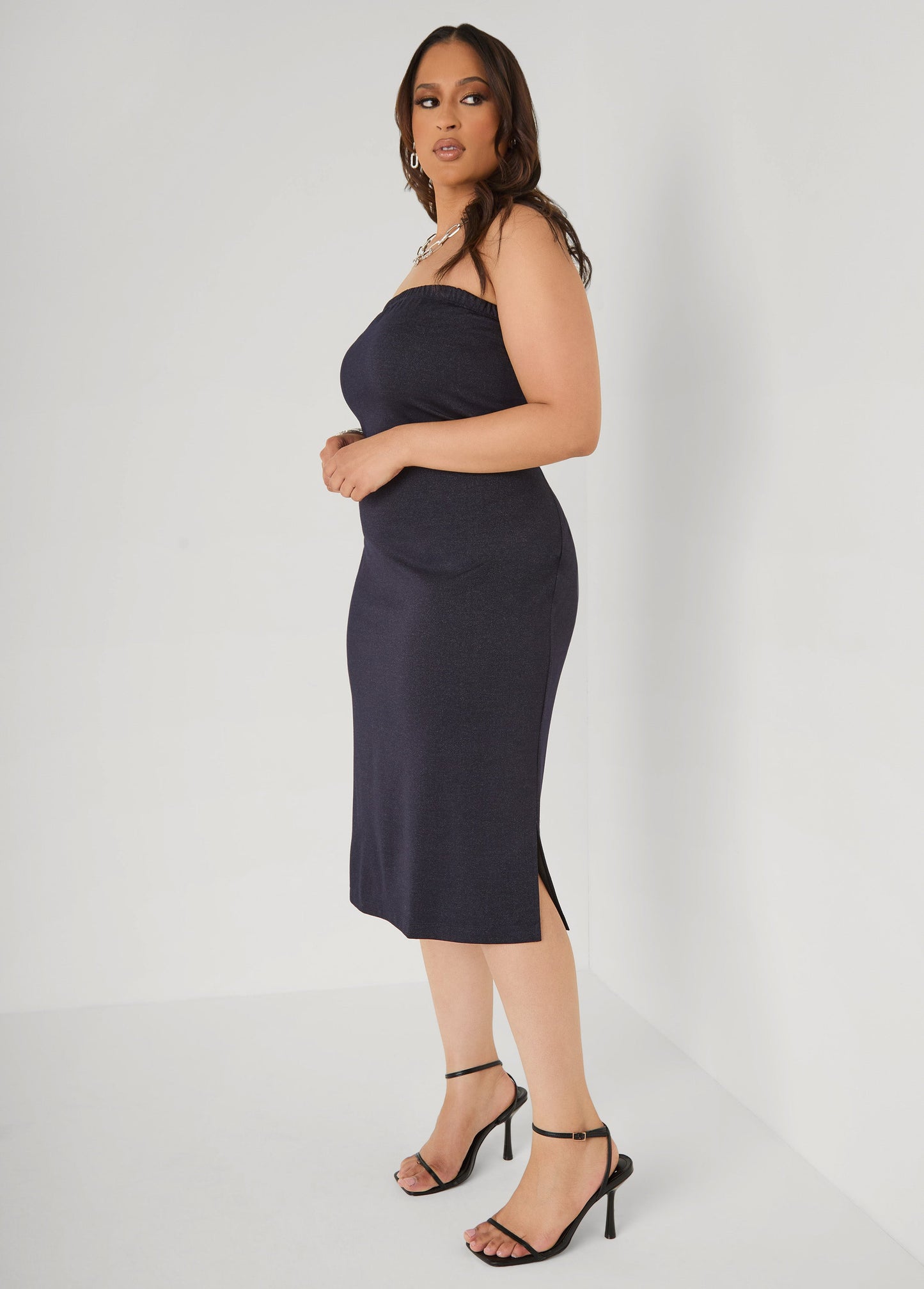 Ashley Stewart Denim Midi Tube Dress Denim
