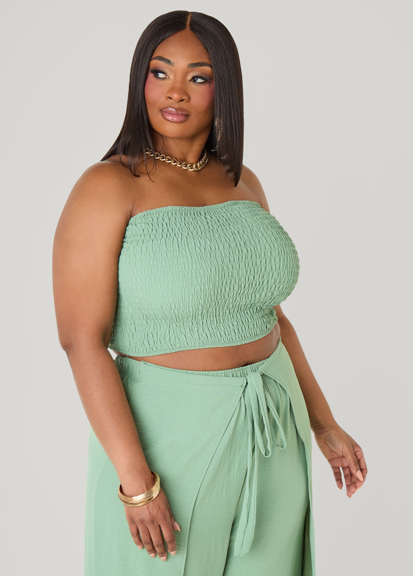 Ashley Stewart Smocked Tube Top Black