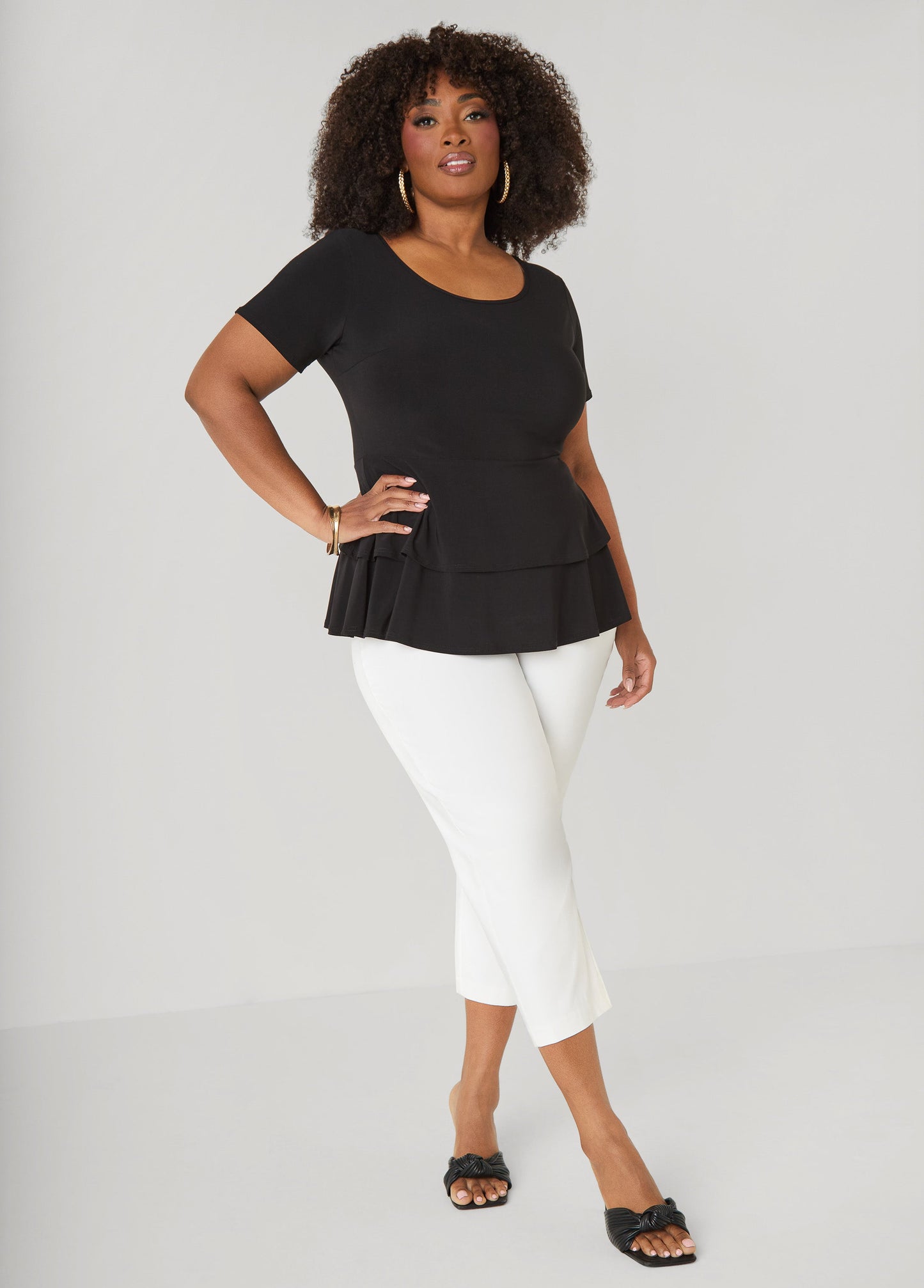 Ashley Stewart Tiered Peplum Top Red