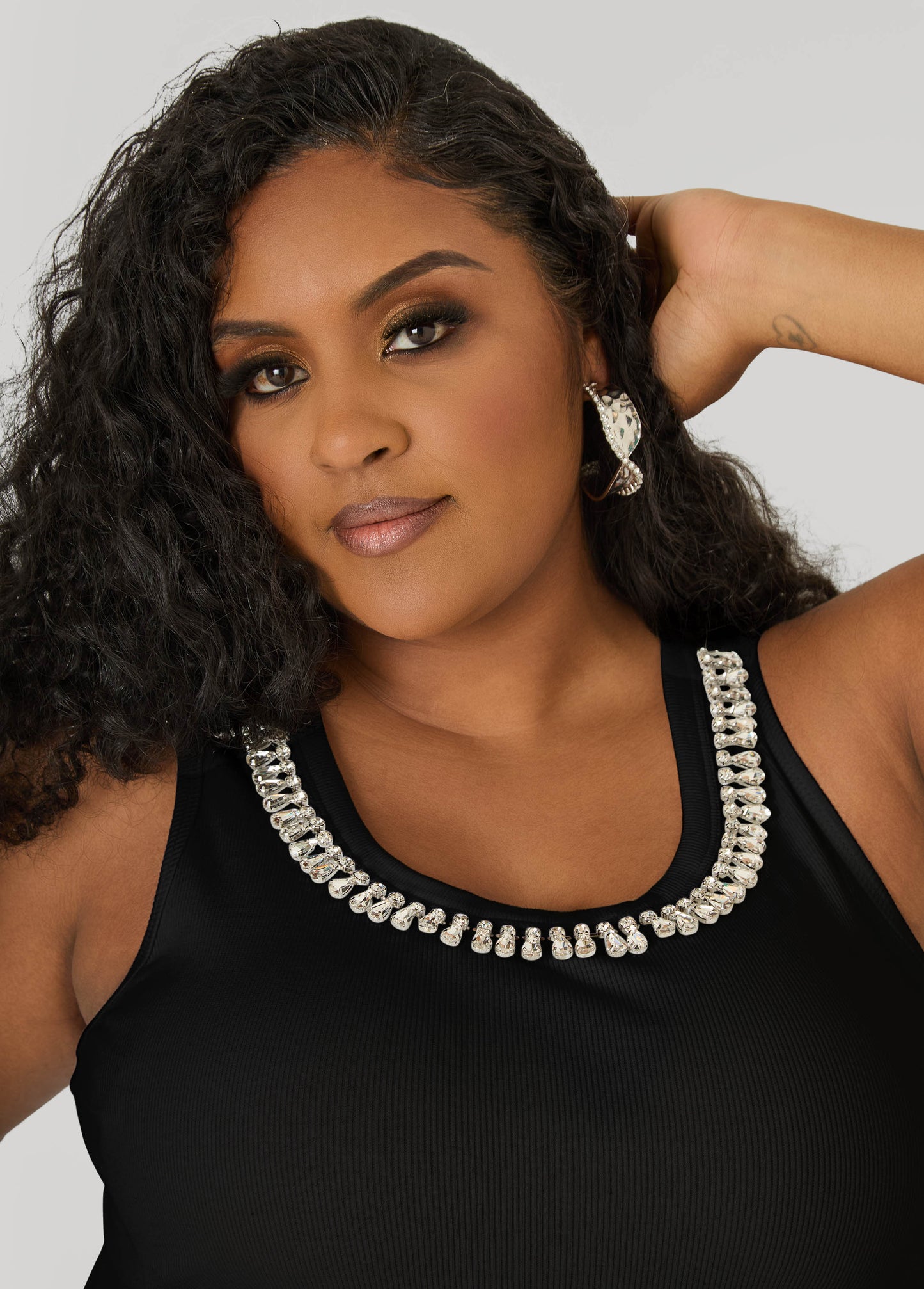 Ashley Stewart Crystal Ribbed Tank Top White
