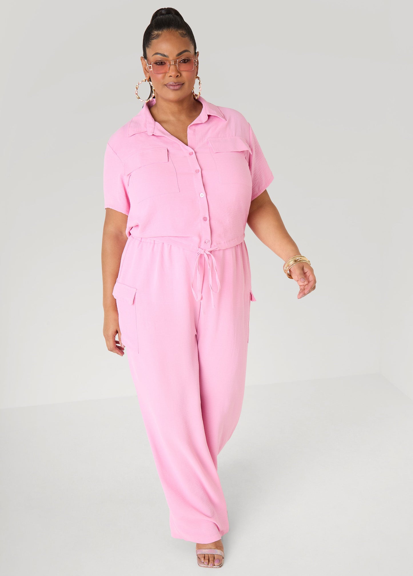 Ashley Stewart Drawstring Cropped Shirt Rooibos