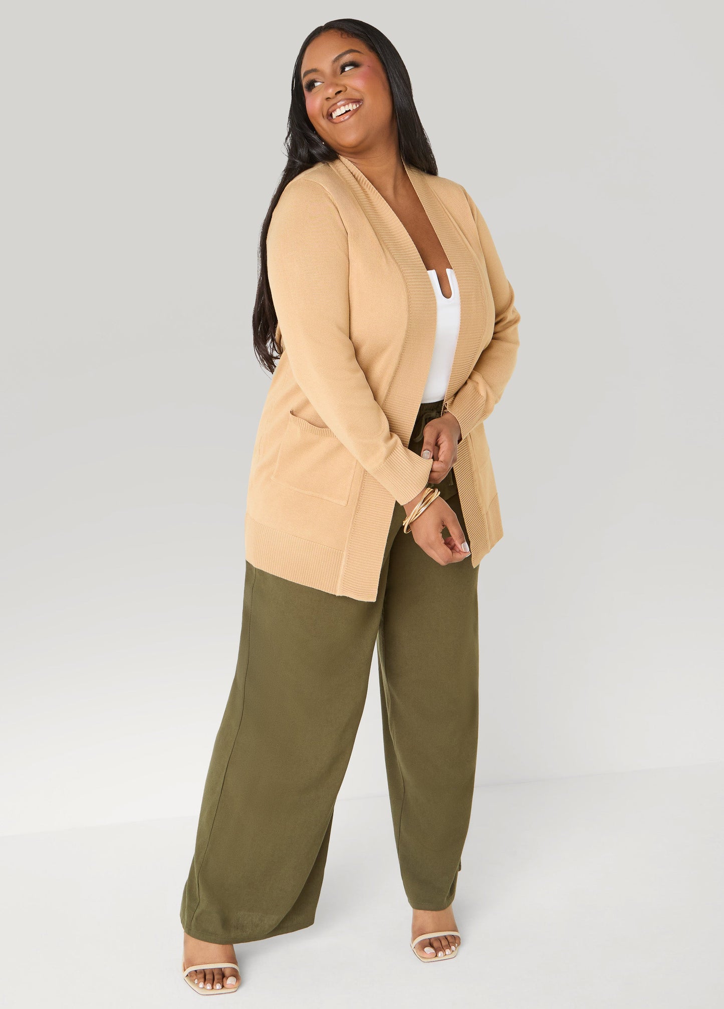 Ashley Stewart Open Front Cardigan Calypso Coral