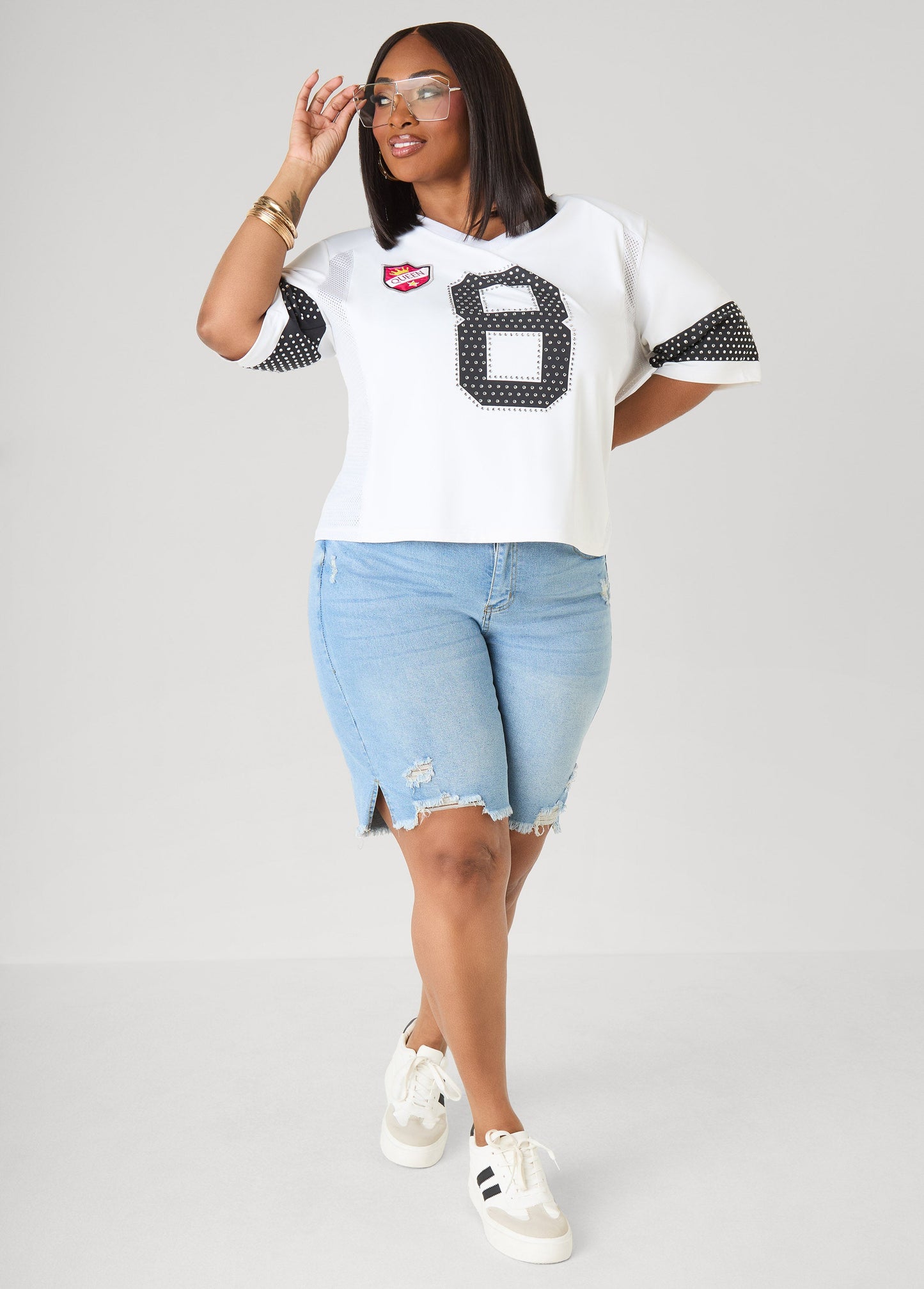 Ashley Stewart Distressed Denim Shorts Dk Wash