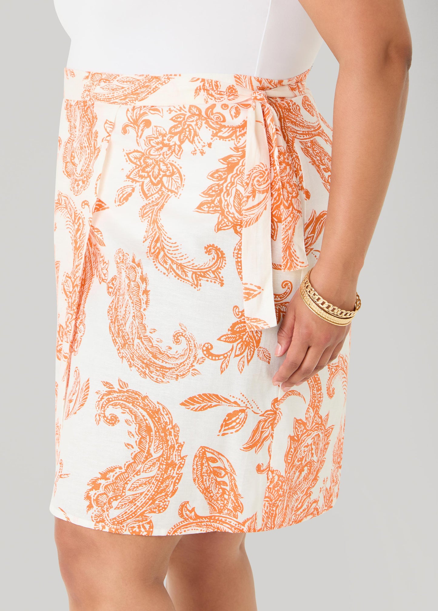 Ashley Stewart Paisley Print Wrap Skirt Persimmon Orange