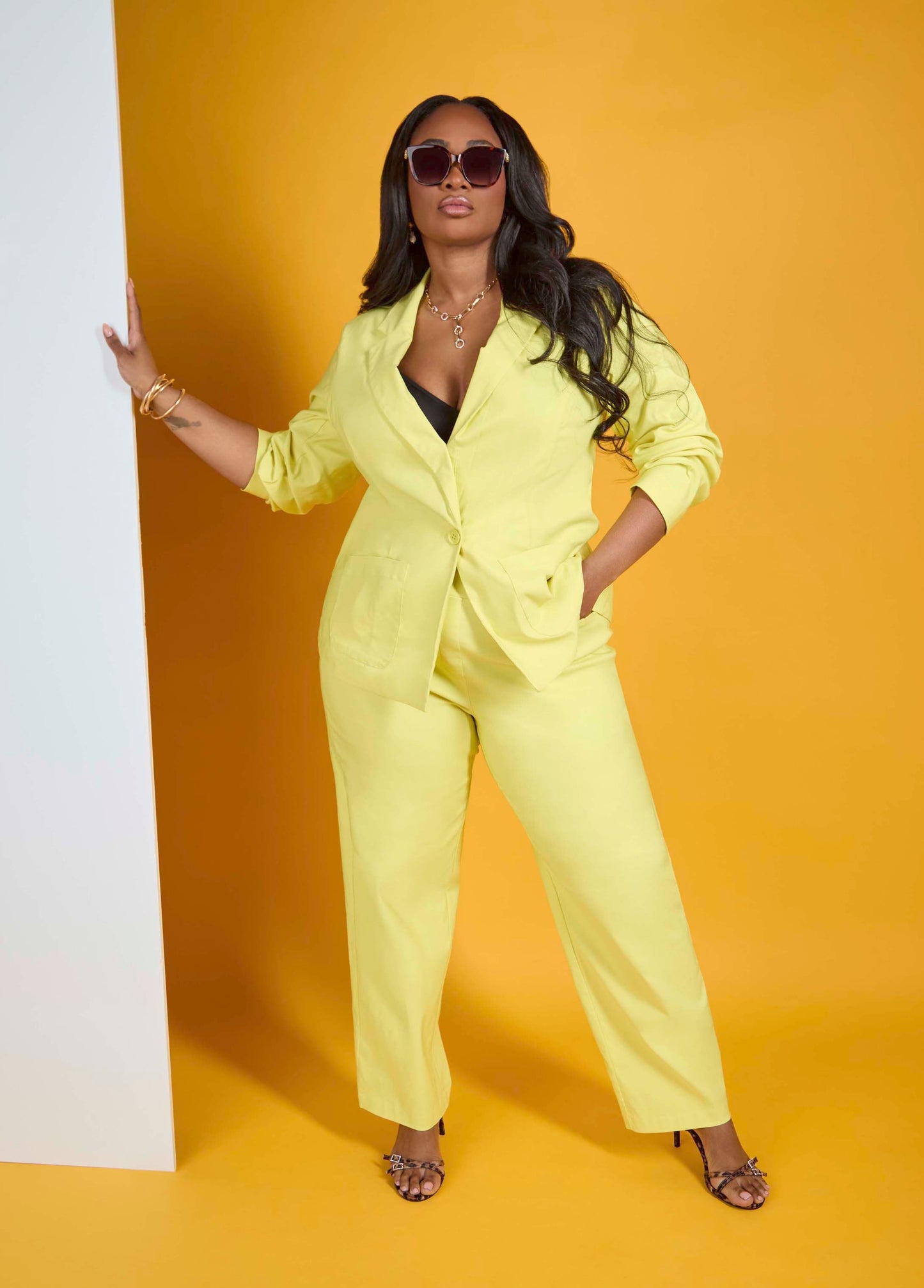 Ashley Stewart Millennium Button Front Blazer Canary Yellow