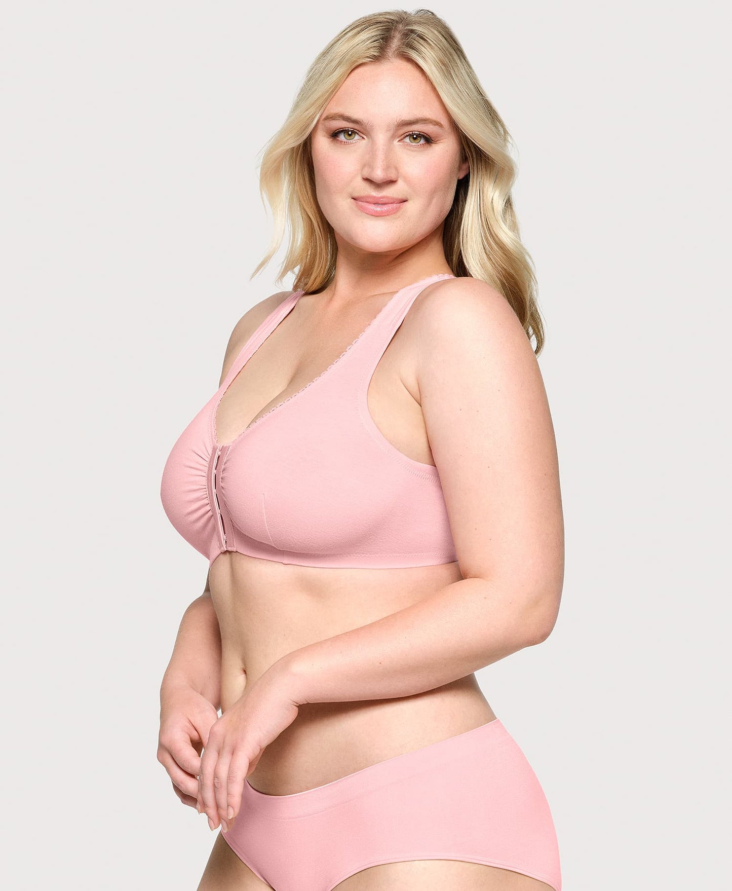Ashley Stewart T Back Lace Panel Comfort Bra Pink Blush