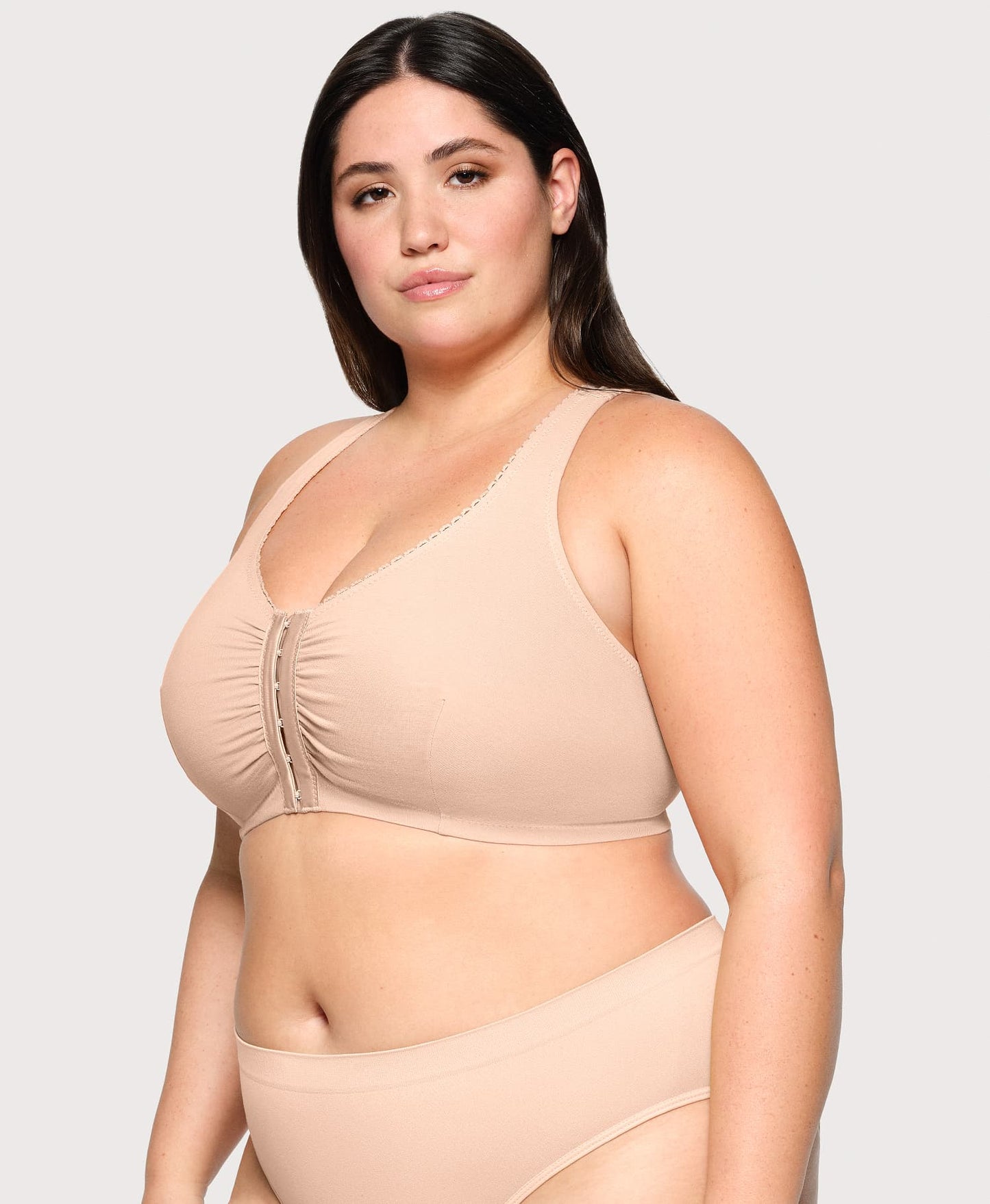 Ashley Stewart Lace Panel T Back Comfort Bra Cafe