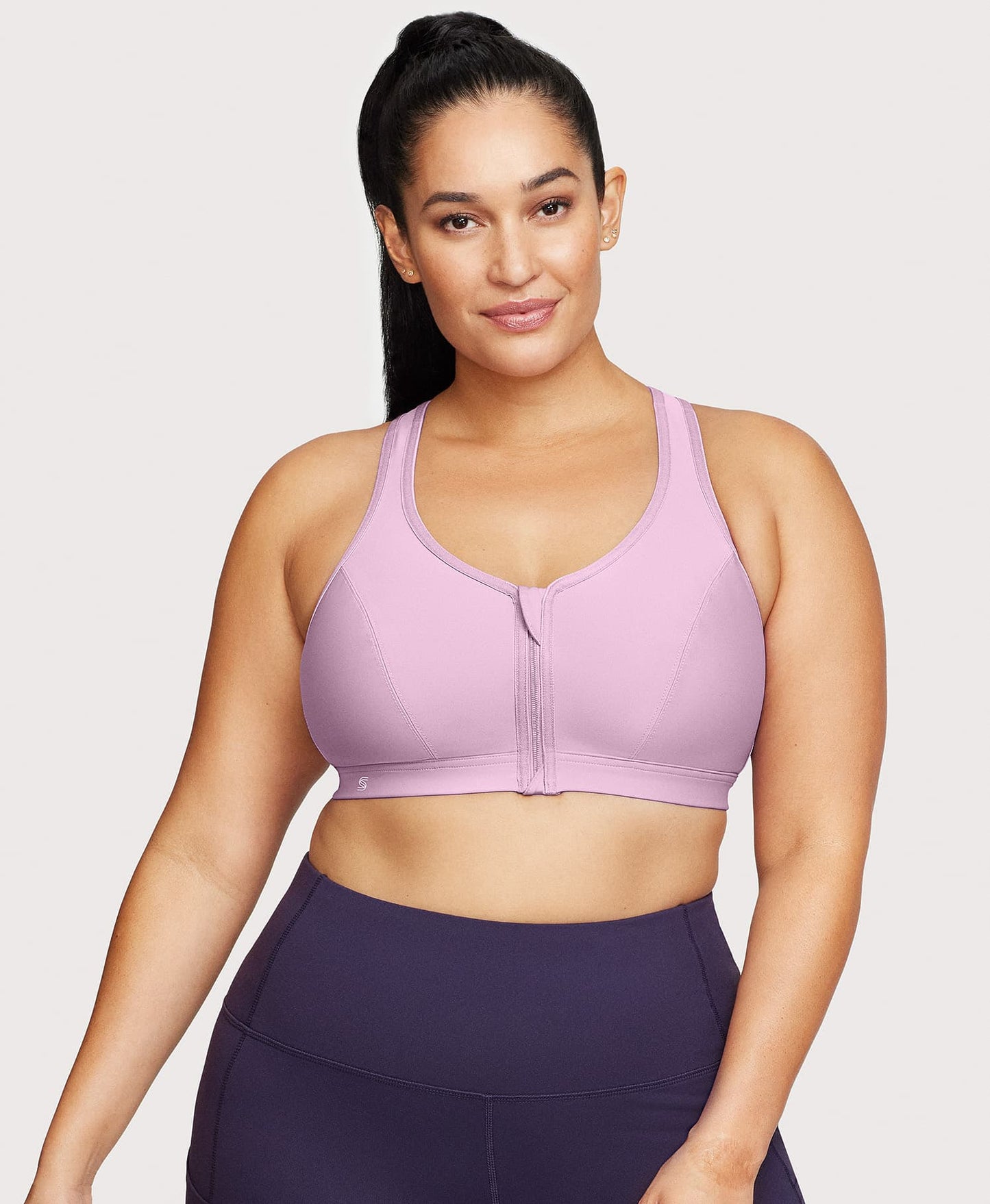 Ashley Stewart Front-Closure Zip Up Sports Bra Lavender