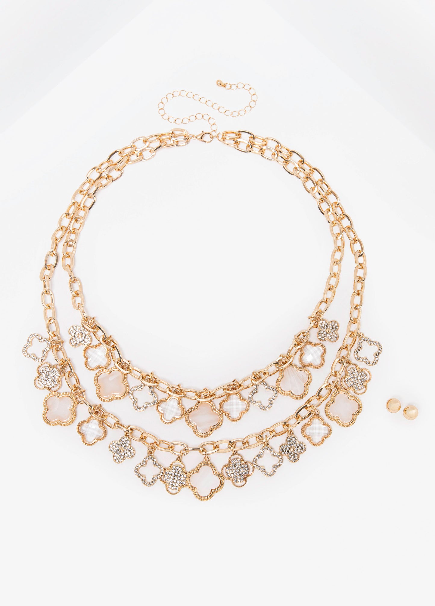 Ashley Stewart Layered Clover Necklace Set Gold