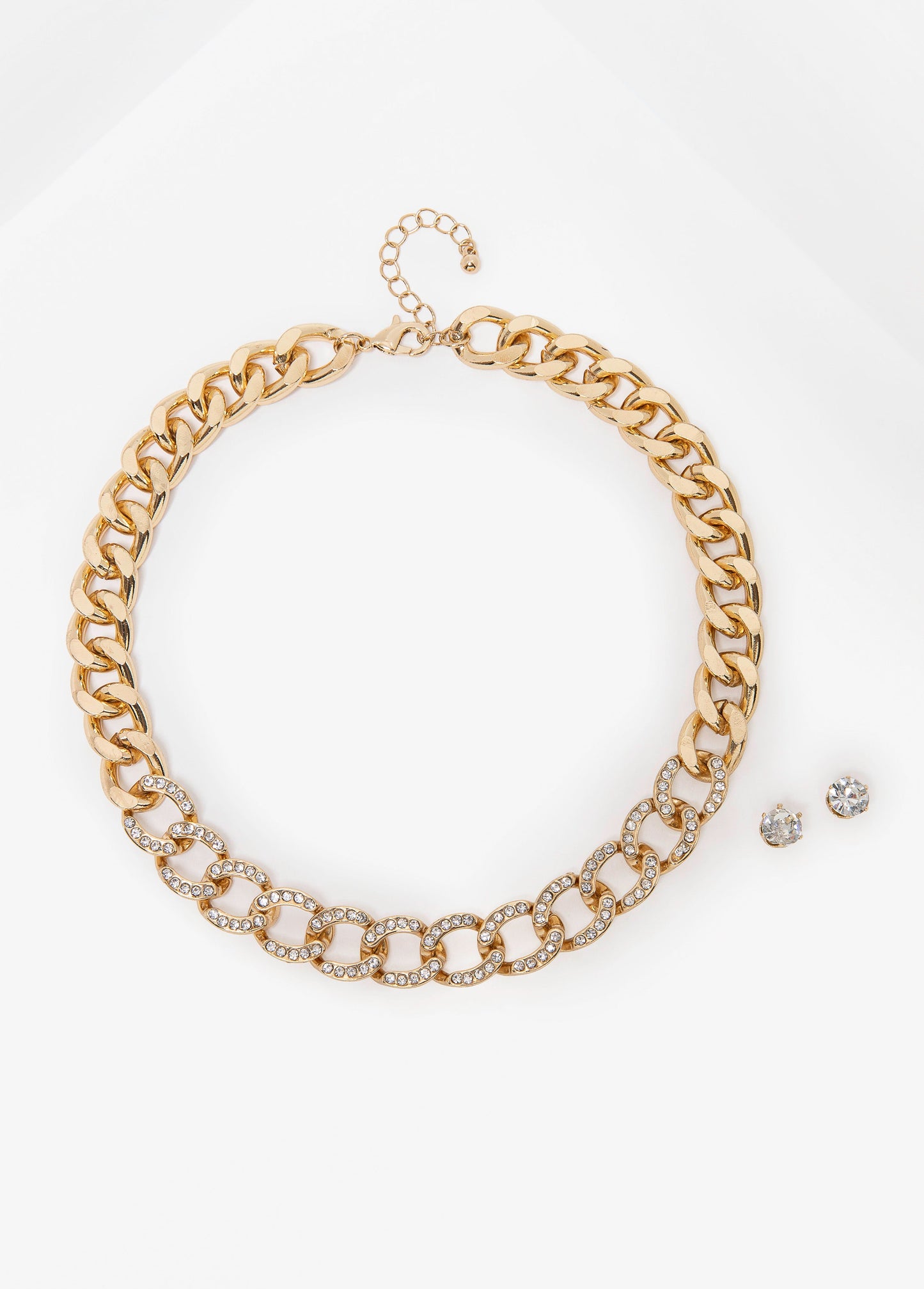 Ashley Stewart Crystal Cuban Link Necklace Set Gold