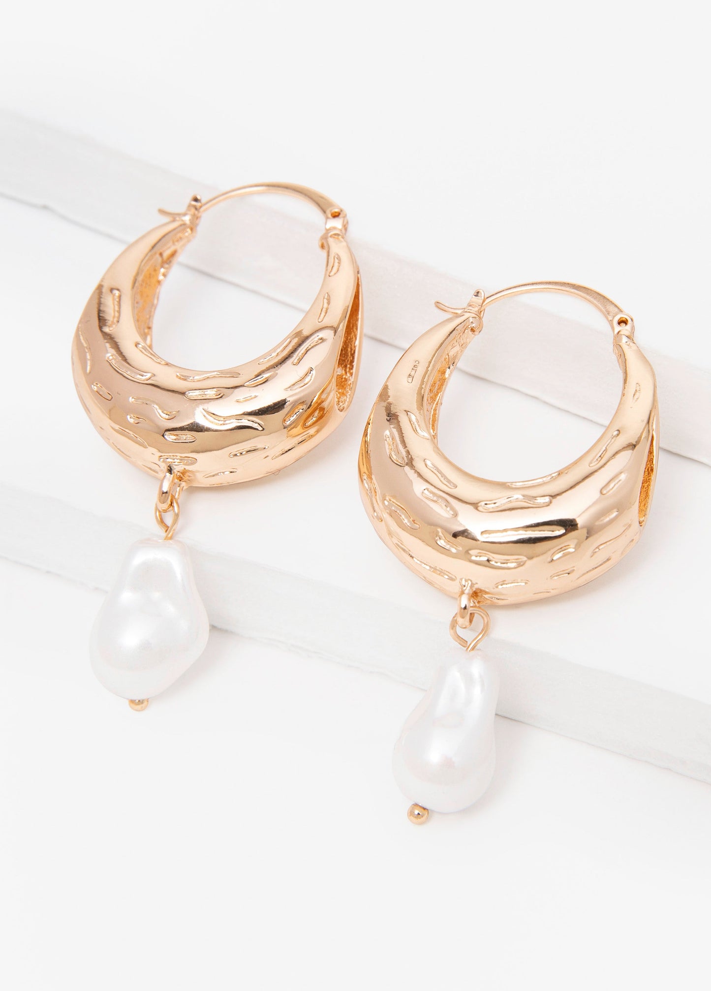 Ashley Stewart Faux Pearl Gold Huggie Earrings Gold