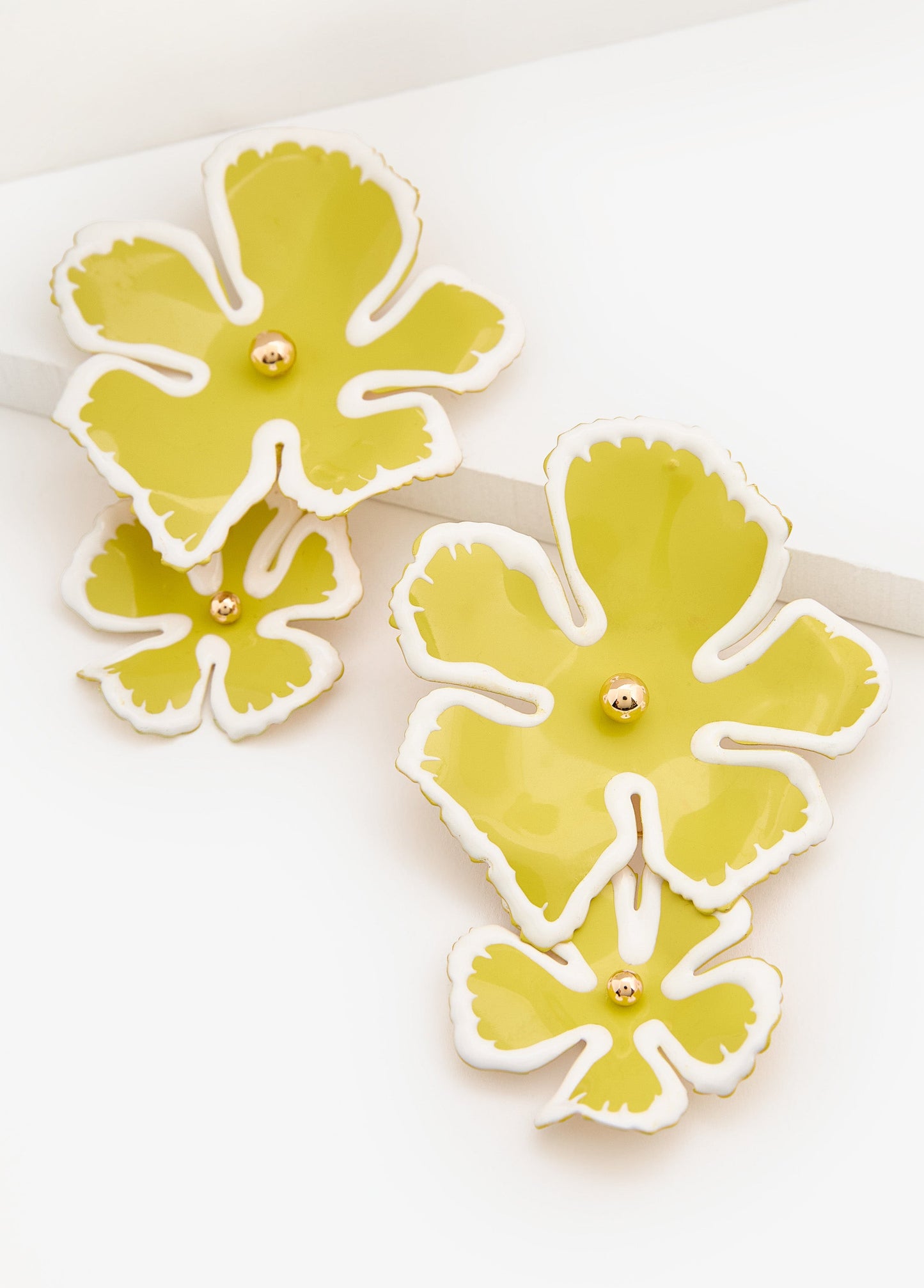 Ashley Stewart Painted Flower Dangle Earrings Canary Yellow