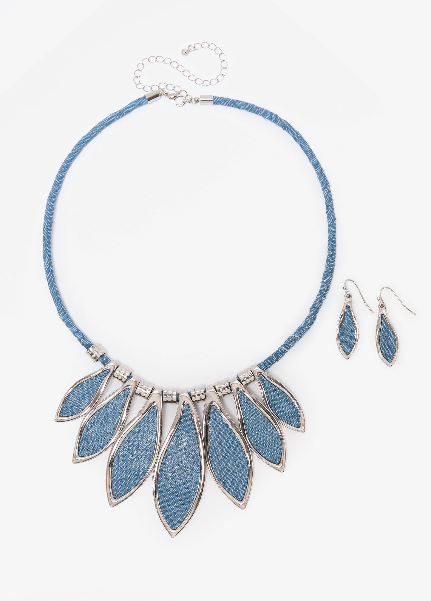 Ashley Stewart Denim Necklace And Earrings Set Denim