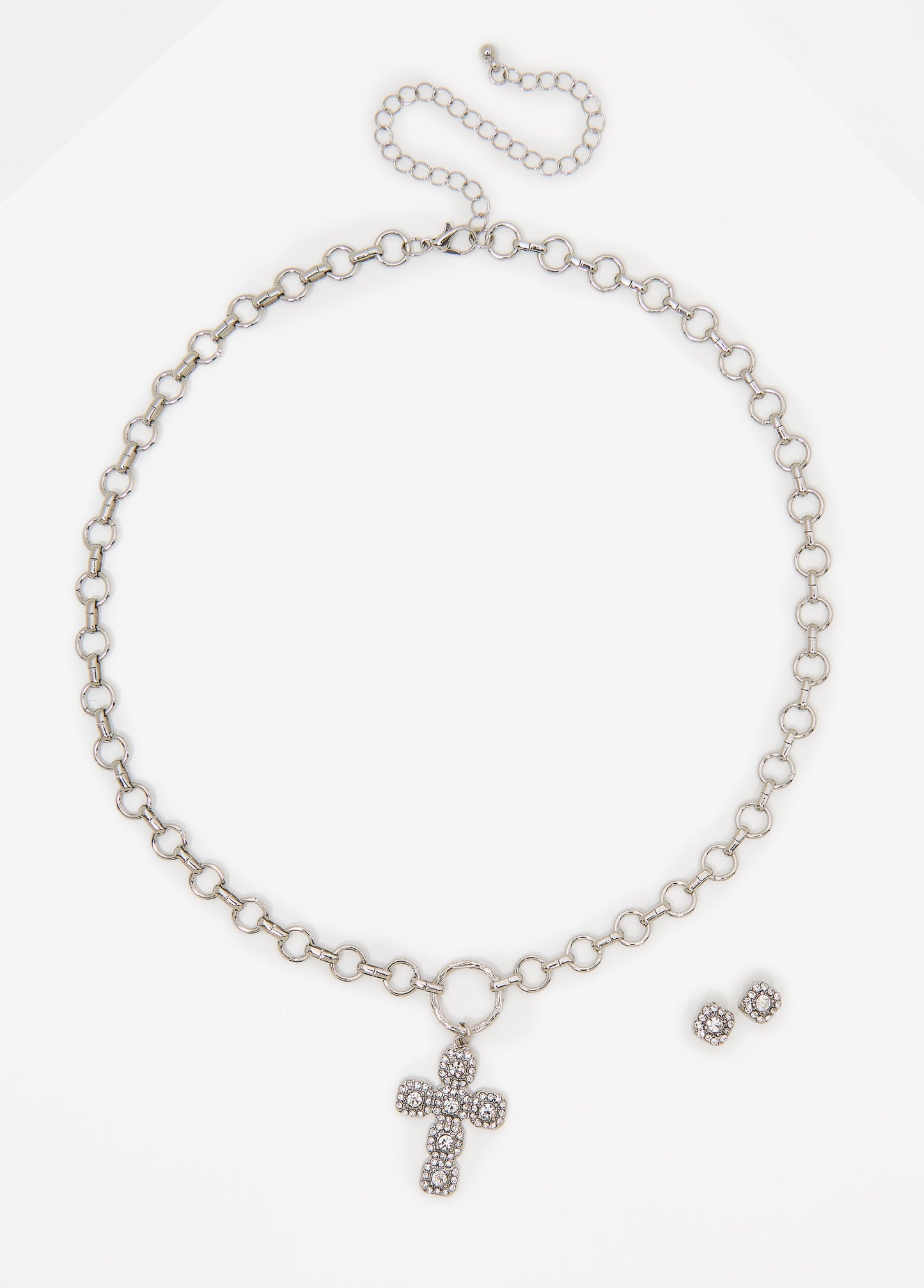 Ashley Stewart Crystal Cross Necklace Box Set Silver