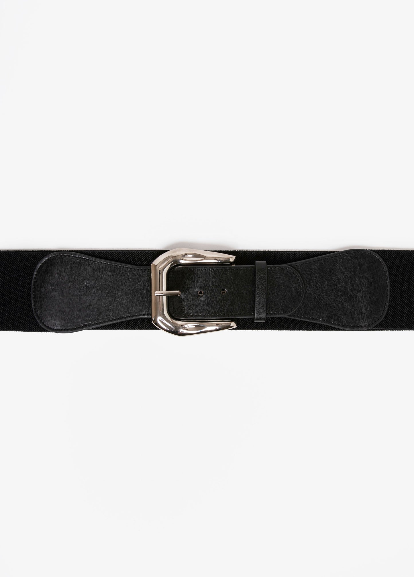 Ashley Stewart Hammered Silver Tone Buckle Belt Black