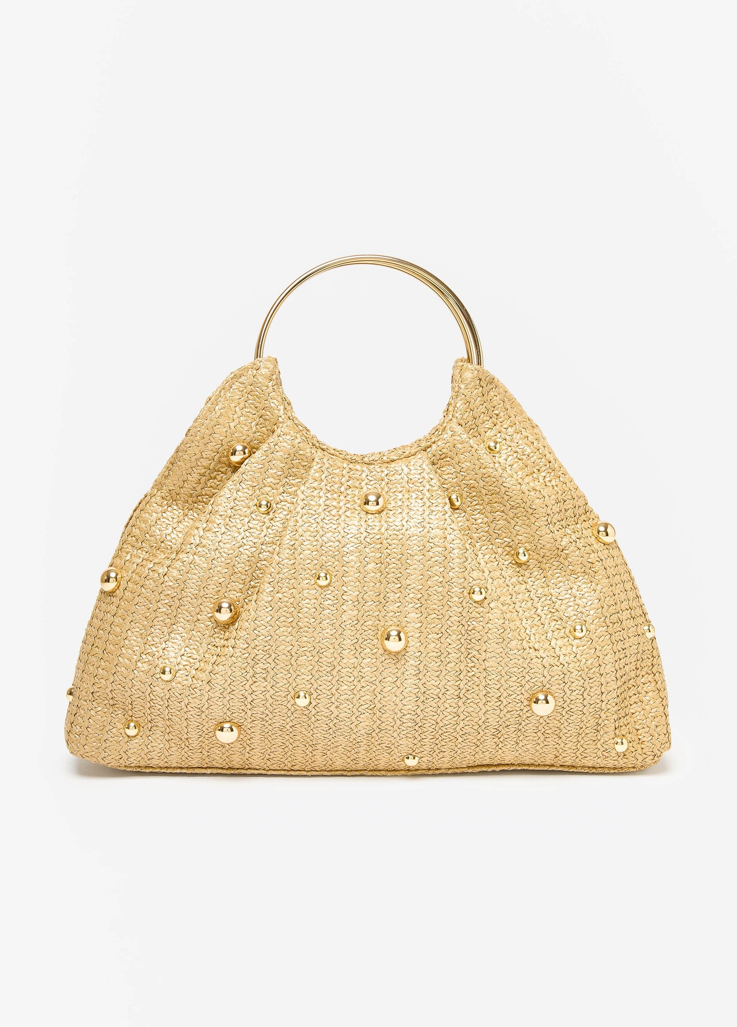 Ashley Stewart Studded Straw Hobo Bag Natural