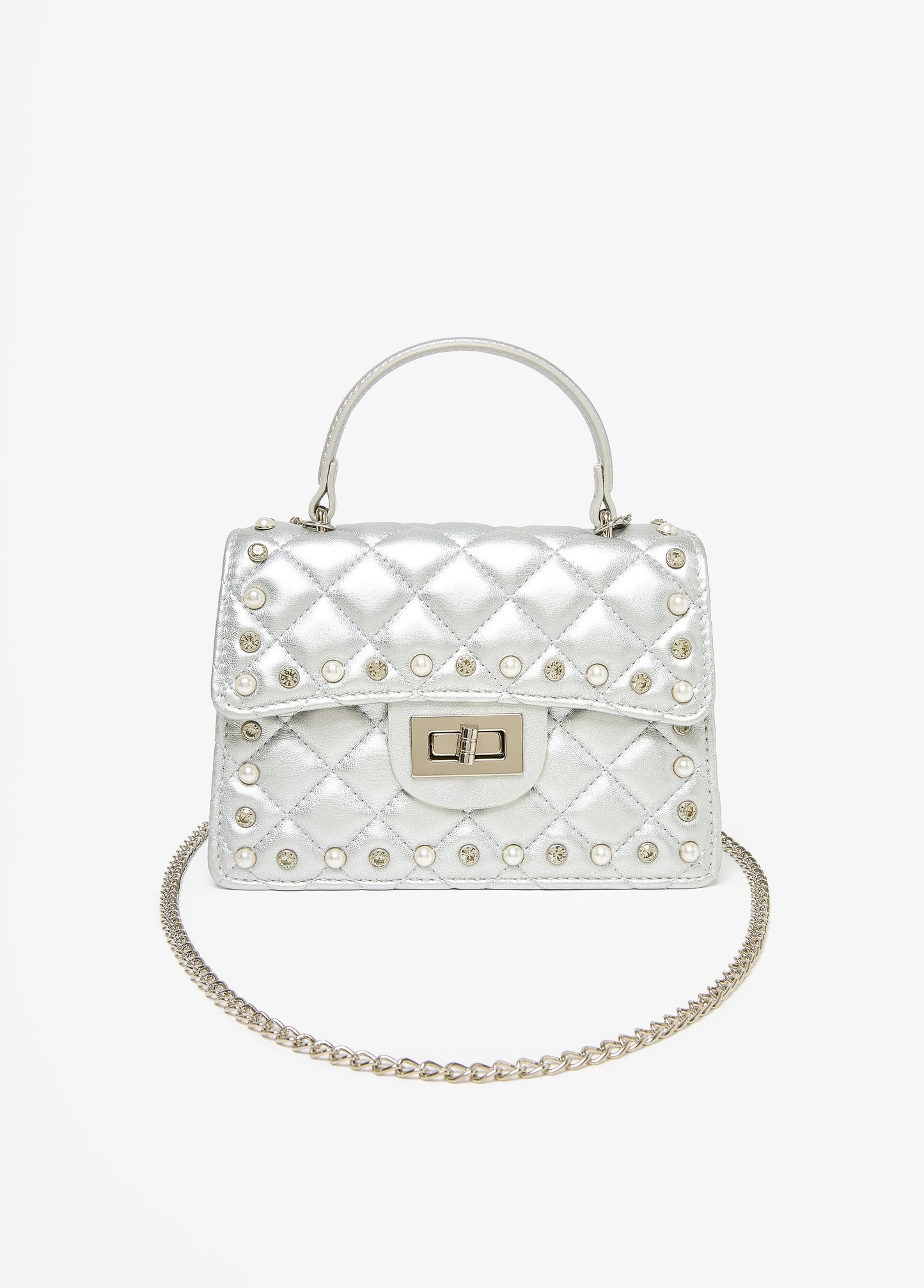 Ashley Stewart Metallic Quilted Shoulder Bag Silver