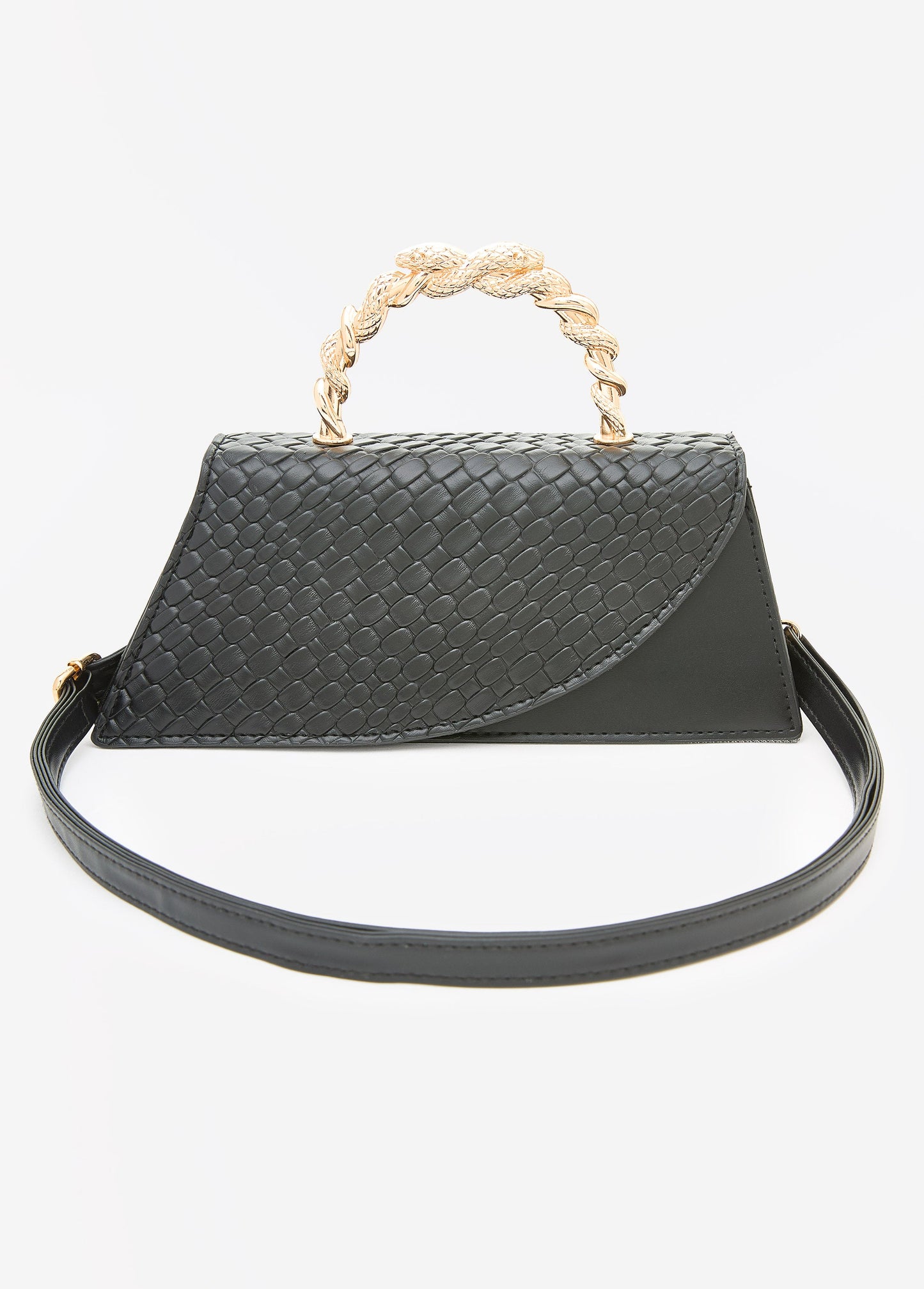 Ashley Stewart Basketweave Faux Leather Satchel Black