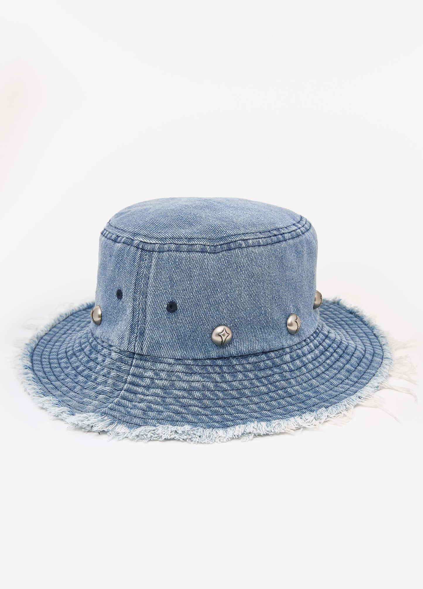 Ashley Stewart Studded Denim Bucket Hat Dk Wash