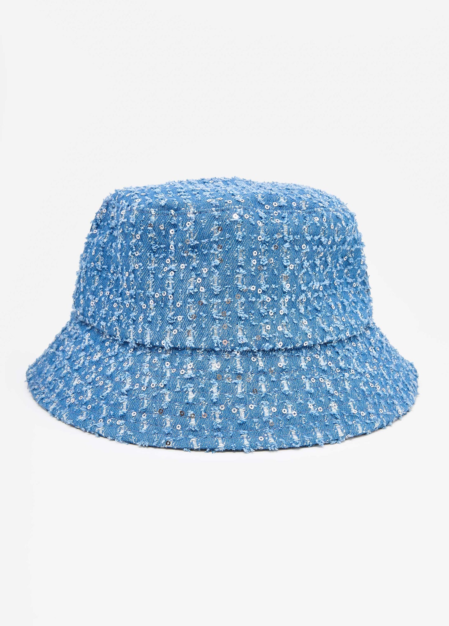 Ashley Stewart Distressed Sequin Denim Bucket Hat Denim
