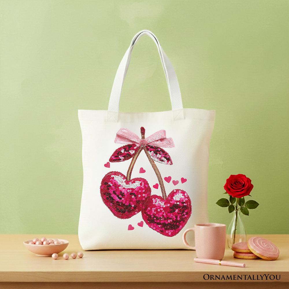 Ashley Stewart Sequin Cherry Heart Tote Bag Red