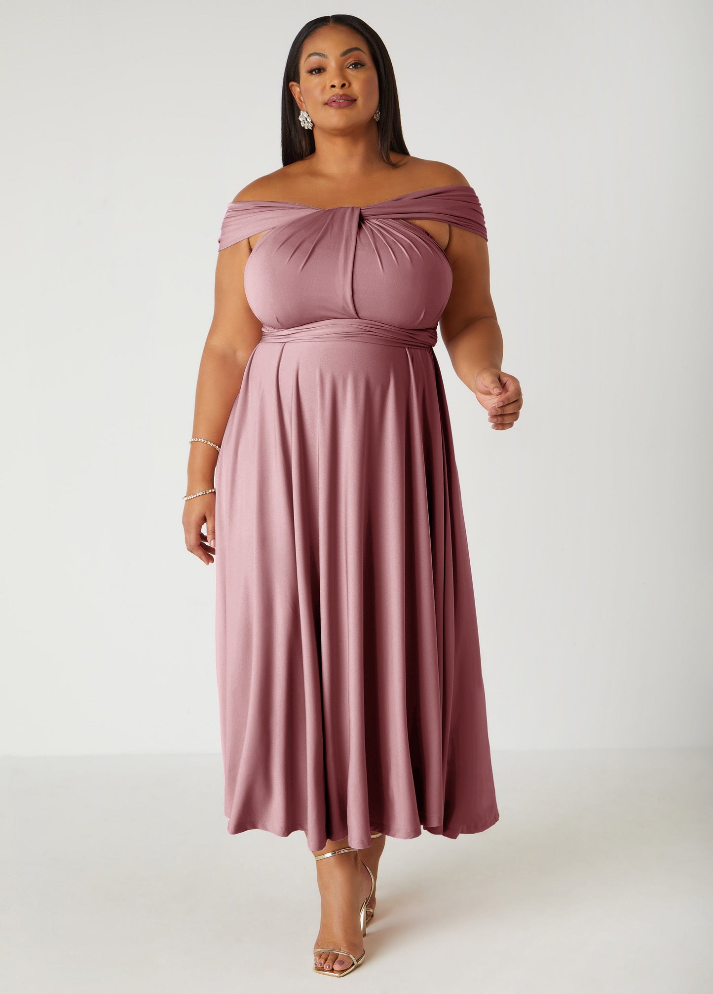 Ashley Stewart Convertible Multi Way Maxi Dress Blush