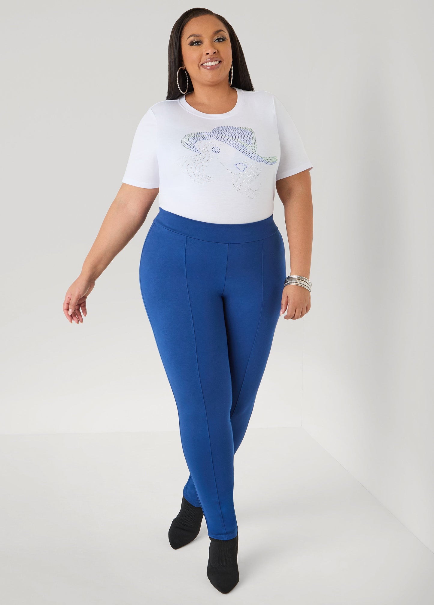 Ashley Stewart Ponte Seamed Leggings Navy Peony