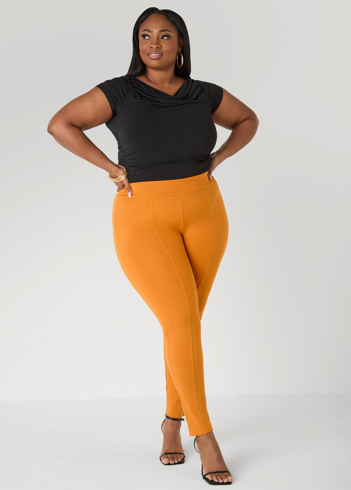 Ashley Stewart Seamed High Rise Leggings Desert Sun