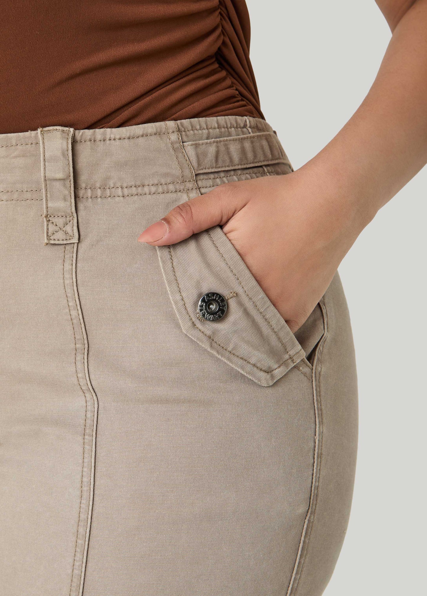 Ashley Stewart Flap Pocket Skinny Jeans Camel Taupe