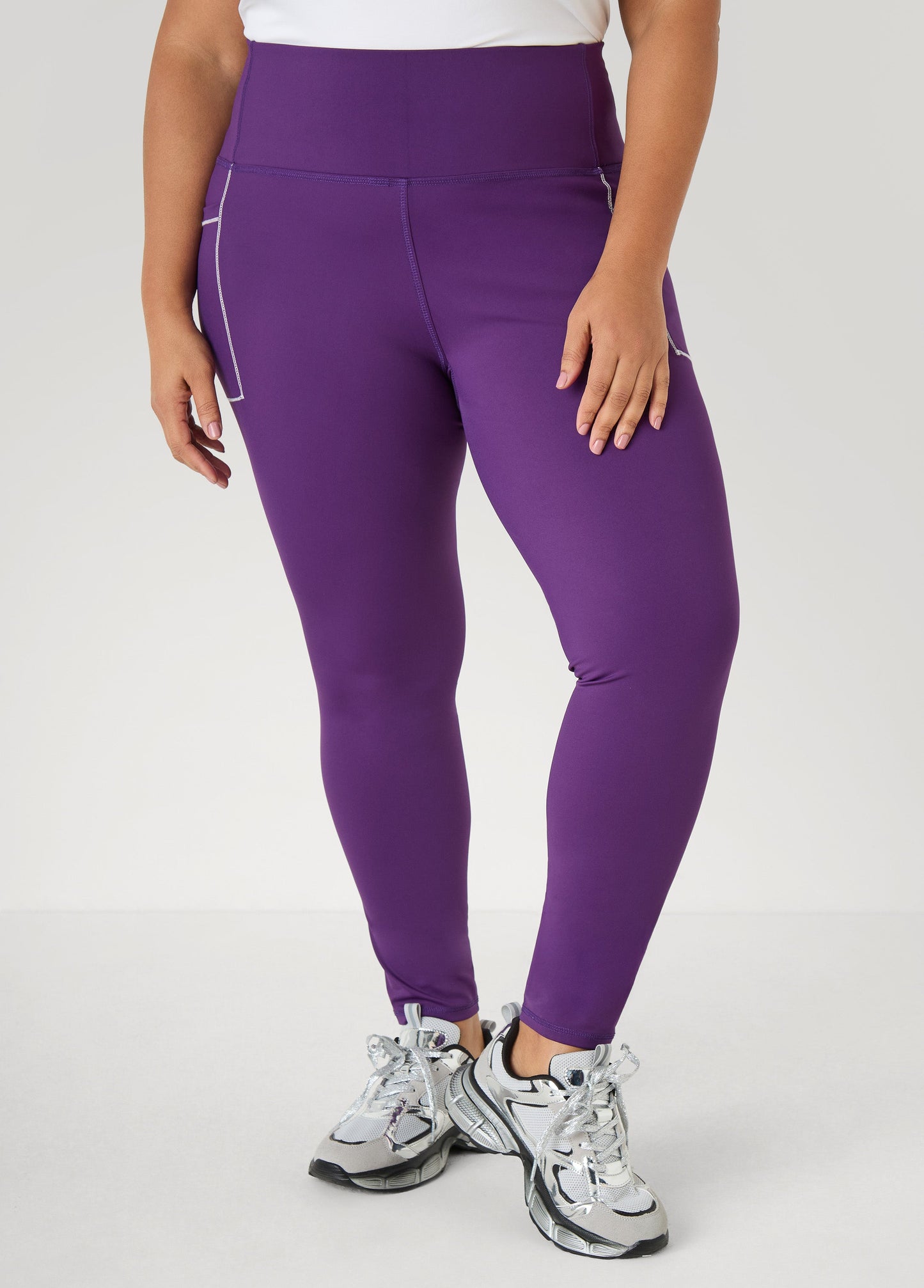 Ashley Stewart Piped High Waist Leggings Black White