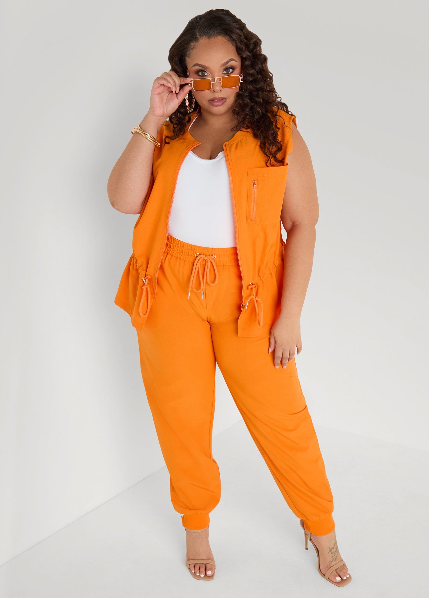 Ashley Stewart Mid Rise Drawstring Joggers Persimmon Orange