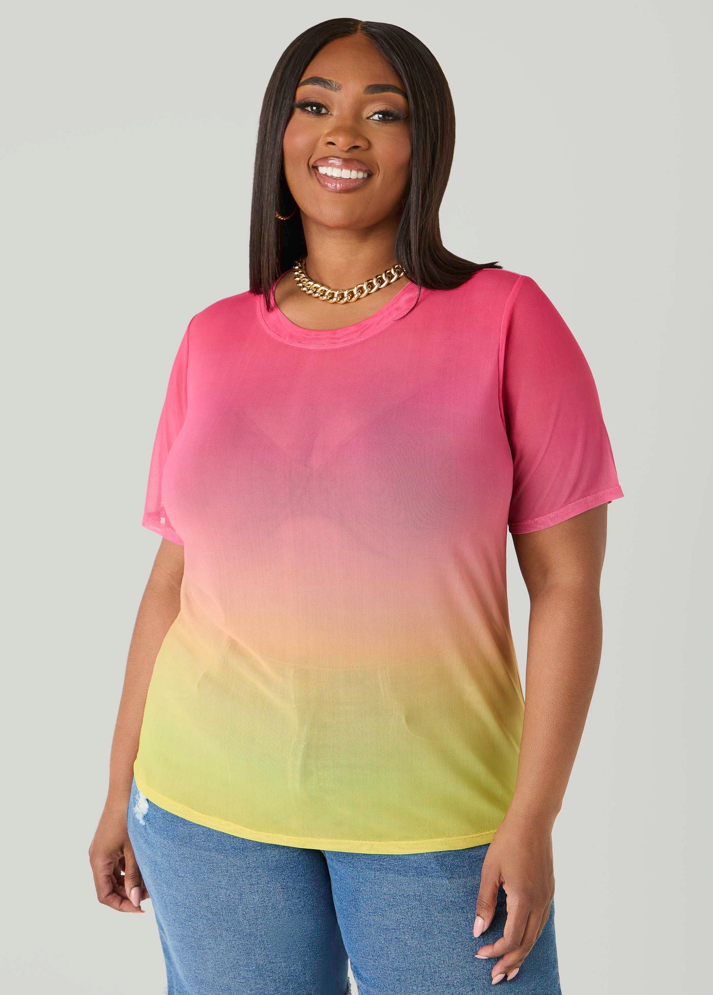Ashley Stewart Ombre Mesh Tee Multi