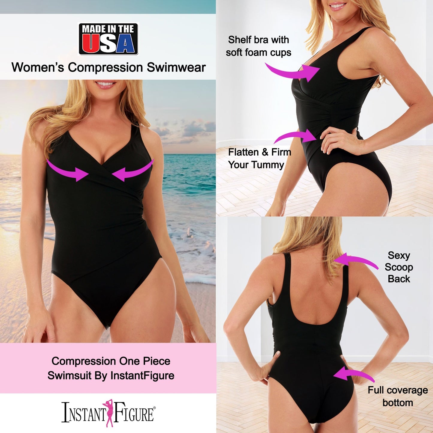Ashley Stewart InstantFigure Faux Wrap Swimsuit Black