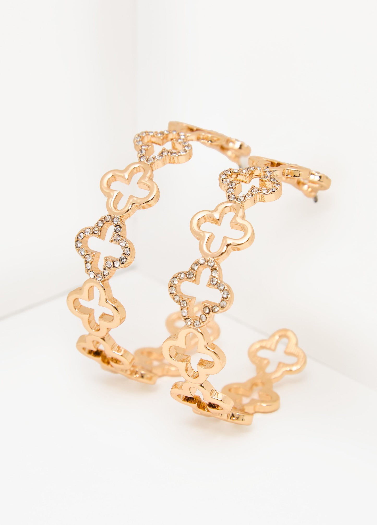 Ashley Stewart Clover Gold Tone Hoop Earrings Gold