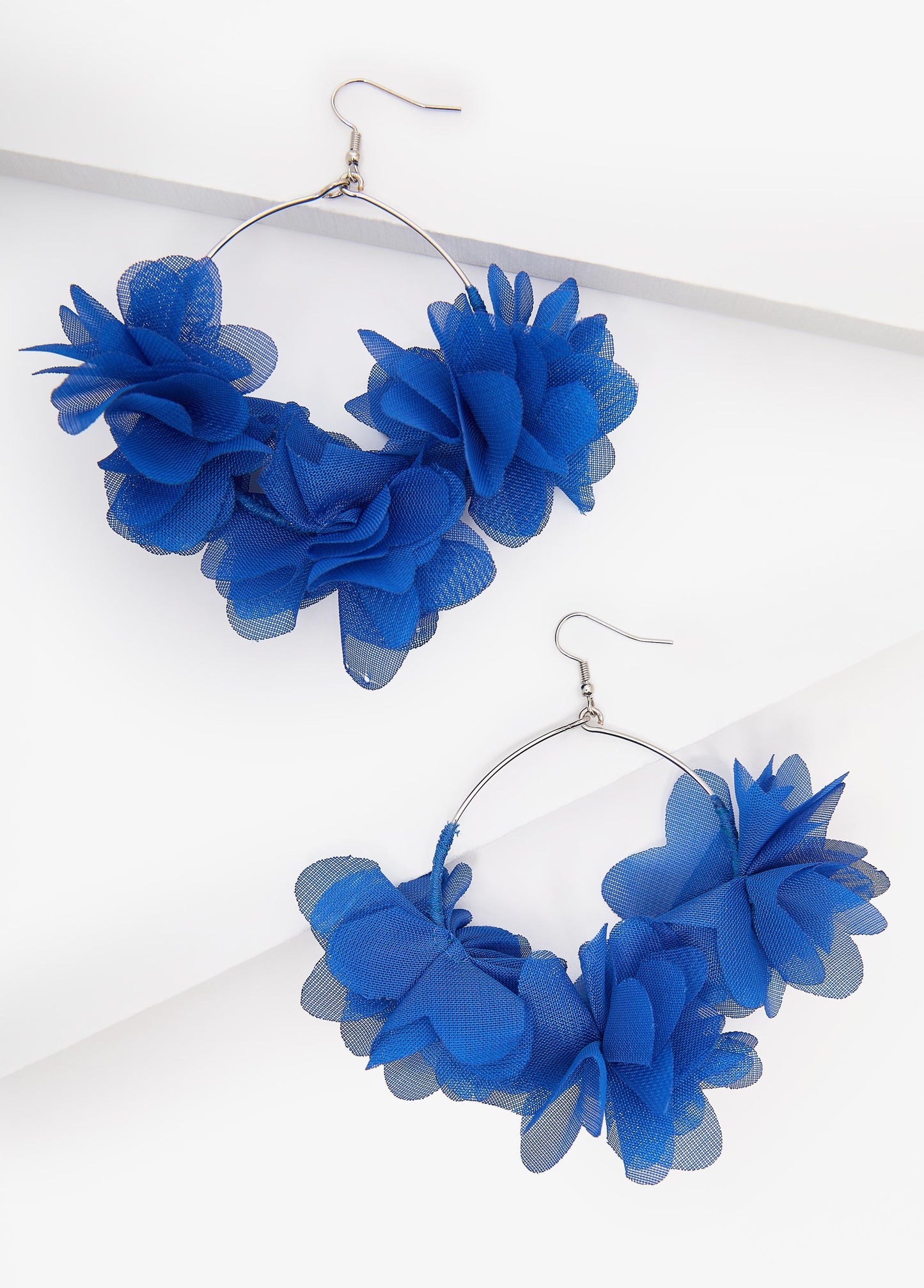 Ashley Stewart Chiffon Petal Hoop Earrings Victoria Blue