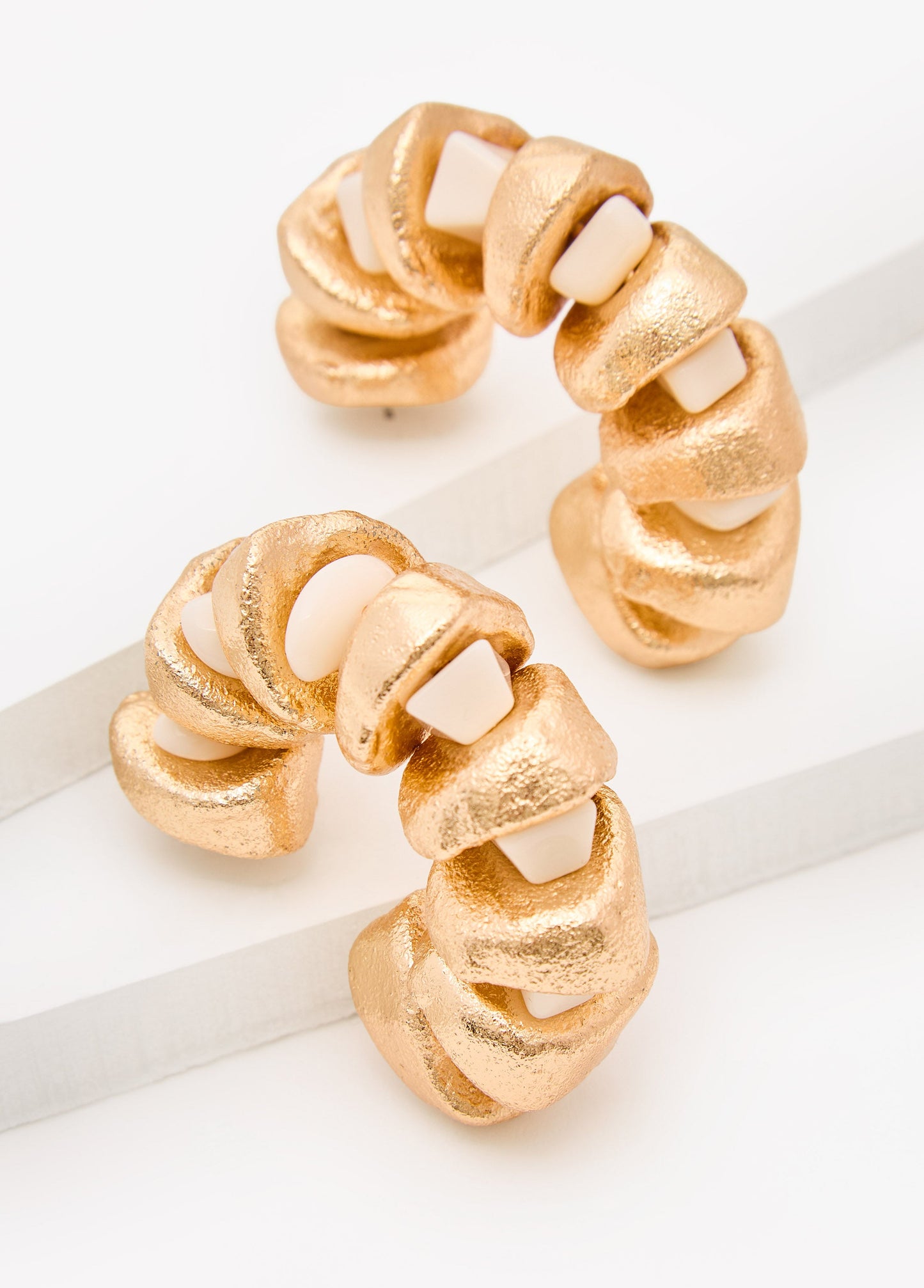 Ashley Stewart Gold And Stone Hoop Earrings Gold