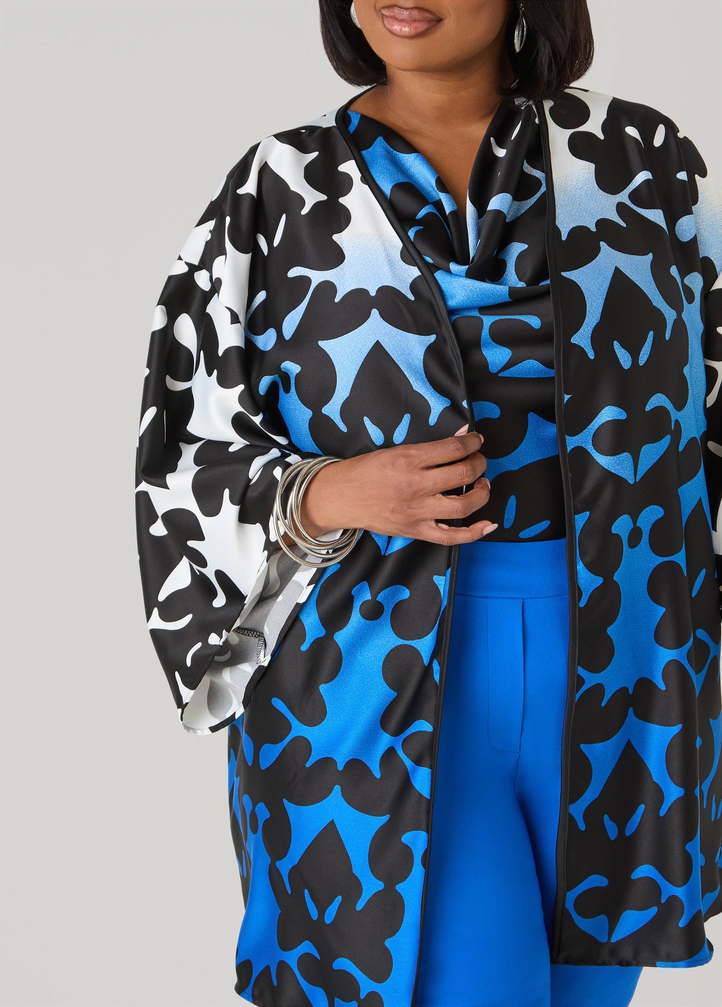 Ashley Stewart Ombre Printed Satin Kimono Victoria Blue