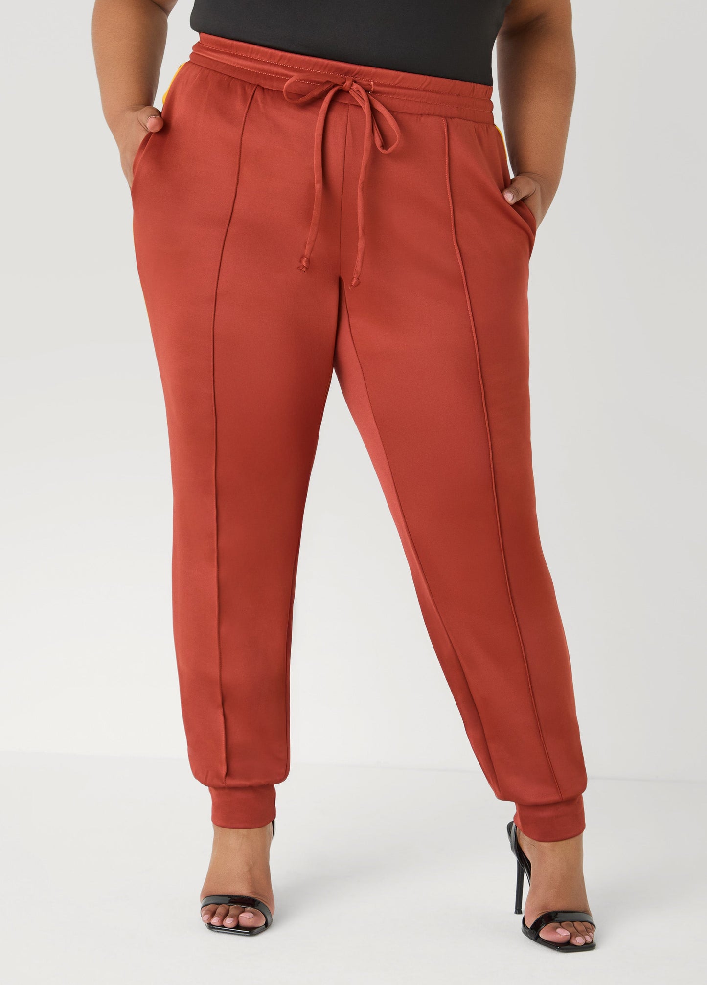 Ashley Stewart Pintucked Striped Joggers Burnt Henna